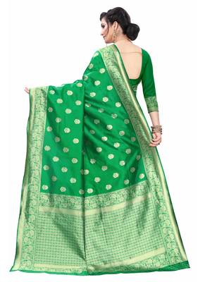 Green Woven Jacquard Saree With Blouse 4