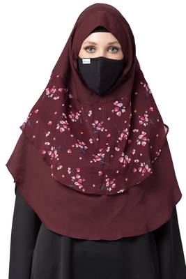 3 Pcs Set : Hijab, Under Hijab Cap & Mask 1