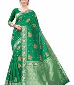 Green woven jacquard saree with blouse