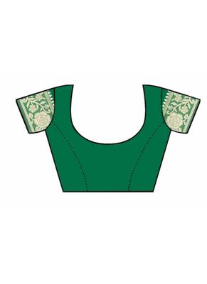 Green woven jacquard saree with blouse 5