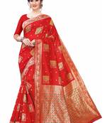 Red Woven Jacquard Saree With Blouse