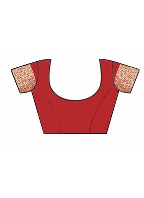 Red Woven Jacquard Saree With Blouse 5