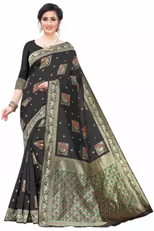 Black Woven Jacquard Saree With Blouse