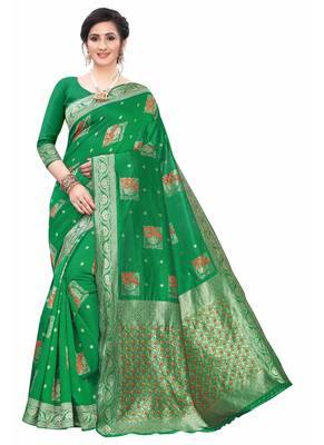 Green Woven Jacquard Saree With Blouse 1