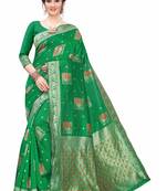 Green Woven Jacquard Saree With Blouse