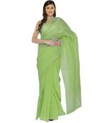 Lavangi Light Green Lucknow Chikankari Hand Embroidered Keel Work Cotton Saree with Blouse