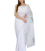 Lavangi White Lucknow Chikankari embroidered cotton saree with blouse