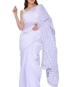 Lavangi White Lucknow Chikankari  embroidered cotton saree with blouse