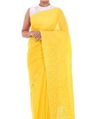 Lavangi Yellow Lucknow Chikankari Hand Embroidered Keel Work Cotton Saree with Blouse