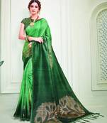 Green printed silk blend saree with blouse