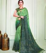 Green printed silk blend saree with blouse