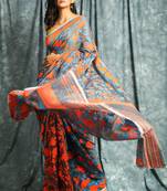 Grey woven blended cotton saree 