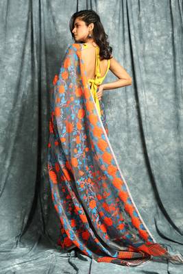 Grey woven blended cotton saree  3