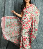 White Woven Blended Cotton Saree Without Blouse