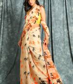 Orange woven blended cotton saree 