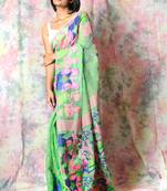 Green Woven Blended Cotton Saree Without Blouse