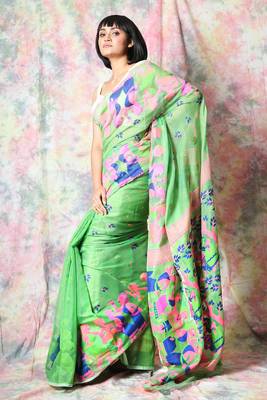 Green Woven Blended Cotton Saree Without Blouse 2