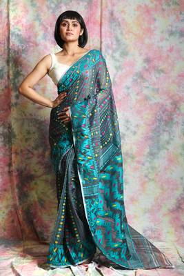 Grey woven blended cotton saree  1