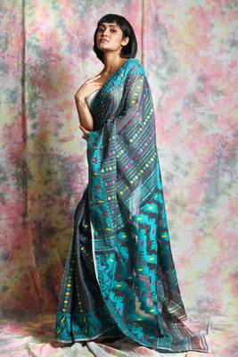 Grey woven blended cotton saree  2