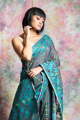 Grey woven blended cotton saree  4