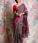 Grey Woven Blended Cotton Saree Without Blouse