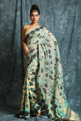 Beige woven blended cotton saree  1
