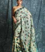 Beige woven blended cotton saree 