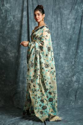 Beige woven blended cotton saree  2