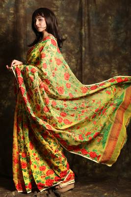 Yellow woven blended cotton saree  2