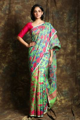 Light green woven blended cotton saree  1
