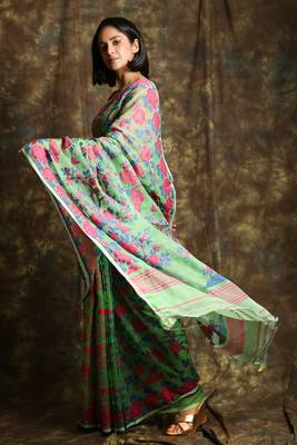 Light green woven blended cotton saree  2