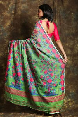 Light green woven blended cotton saree  3