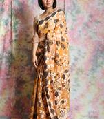 Light yellow woven blended cotton saree 