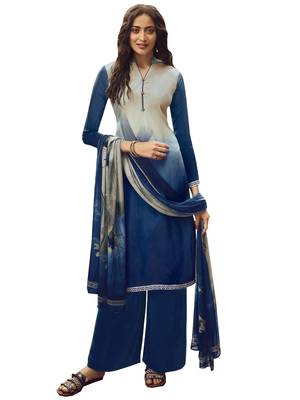 Blue tie dye crepe salwar 1