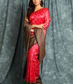 Cream woven silk blend saree with blouse