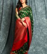 Green woven silk blend saree with blouse