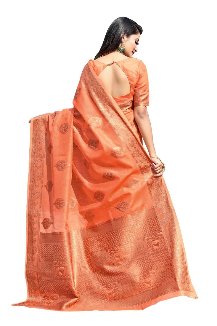 Orange colour cotton silk saree with running blouse