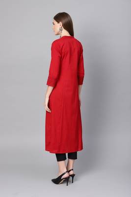 Pinksky Red woven cotton ethnic-kurtis 2