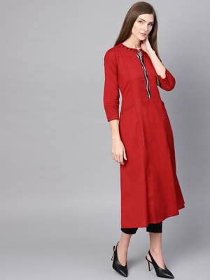 Pinksky Red woven cotton ethnic-kurtis 1