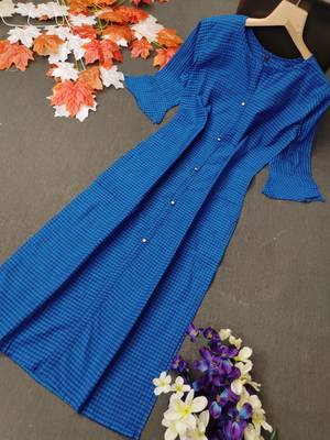 Blue plain cotton cotton-kurtis 1