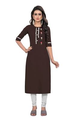 Coffee embroidered rayon long-kurtis 1