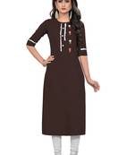 Coffee embroidered rayon long-kurtis