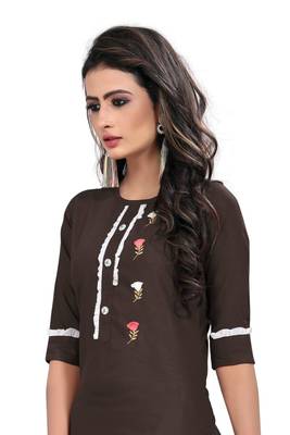 Coffee embroidered rayon long-kurtis 2
