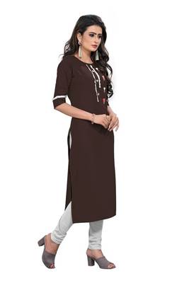 Coffee embroidered rayon long-kurtis 4