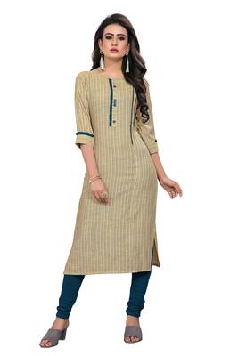 Cream embroidered rayon long-kurtis 1