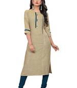 Cream embroidered rayon long-kurtis
