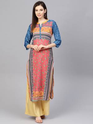 Pinksky Pink woven cotton ethnic-kurtis 1