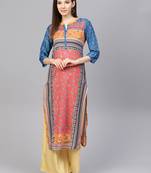 Pinksky Pink woven cotton ethnic-kurtis