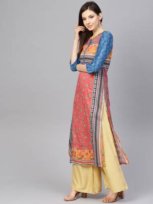Pinksky Pink woven cotton ethnic-kurtis 3
