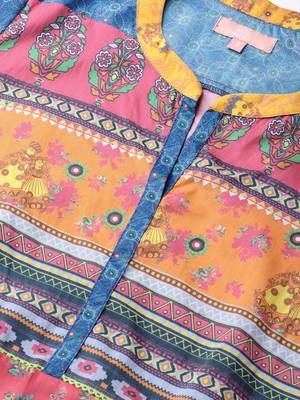 Pinksky Pink woven cotton ethnic-kurtis 5